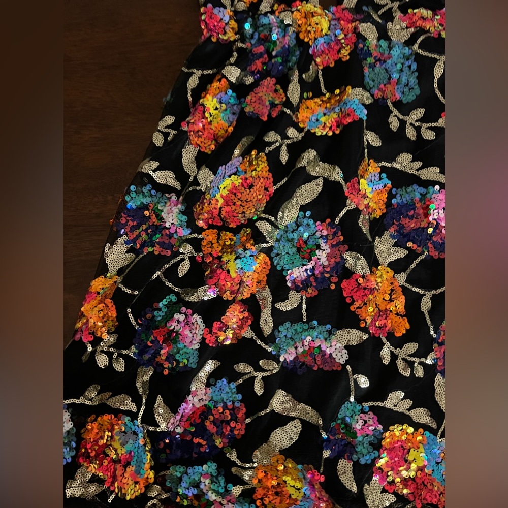 SOLD!!! Size Small Sequin Floral Colorful Dress Halter Top Black Shiny - Picture 4 of 12